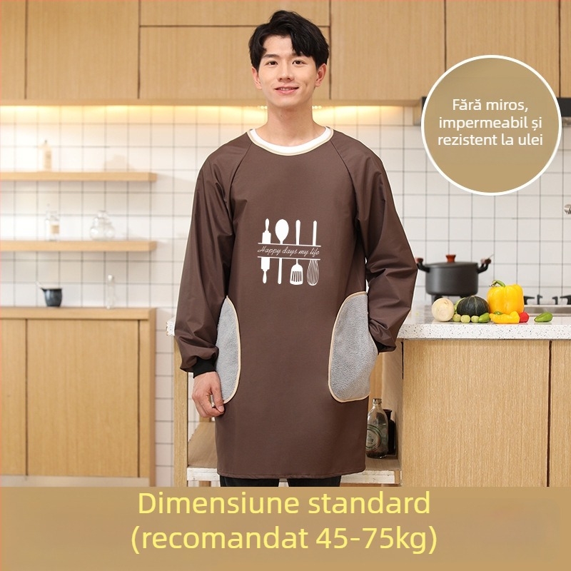 Șorț cu mâneci lungi pentru bărbați, PVC, impermeabil și rezistent la ulei, model geometric abstract, stil japonez