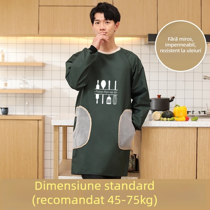 Șorț cu mâneci lungi pentru bărbați, PVC, impermeabil și rezistent la ulei, model geometric abstract, stil japonez