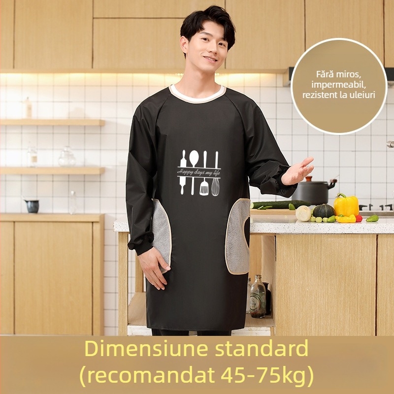 Șorț cu mâneci lungi pentru bărbați, PVC, impermeabil și rezistent la ulei, model geometric abstract, stil japonez