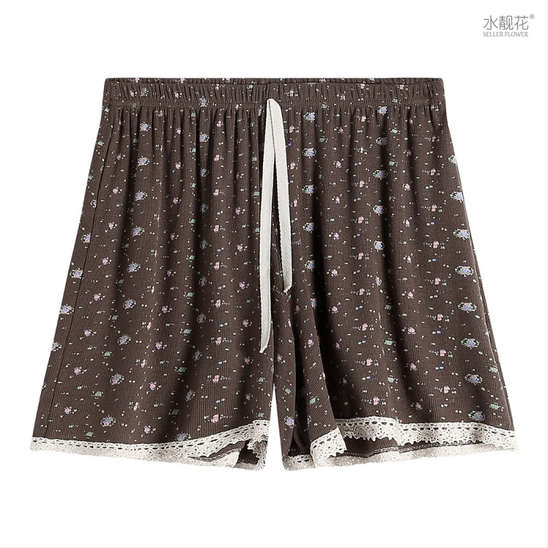 Set pijamale în stil coreean: imprimeu floral mic, modal, rib tricot, guler rotund