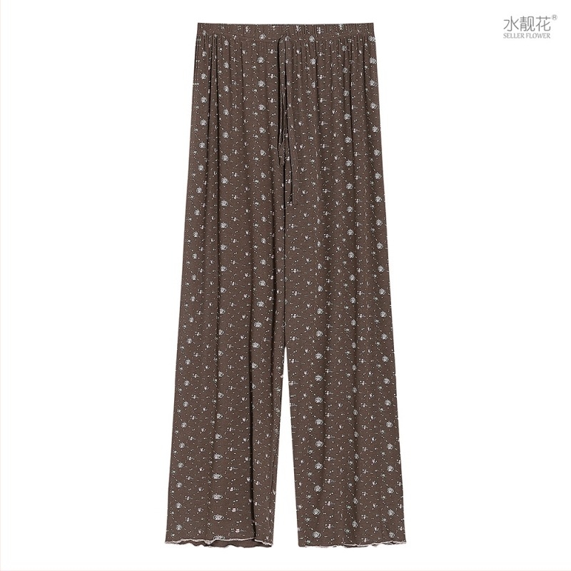 Set pijamale în stil coreean: imprimeu floral mic, modal, rib tricot, guler rotund