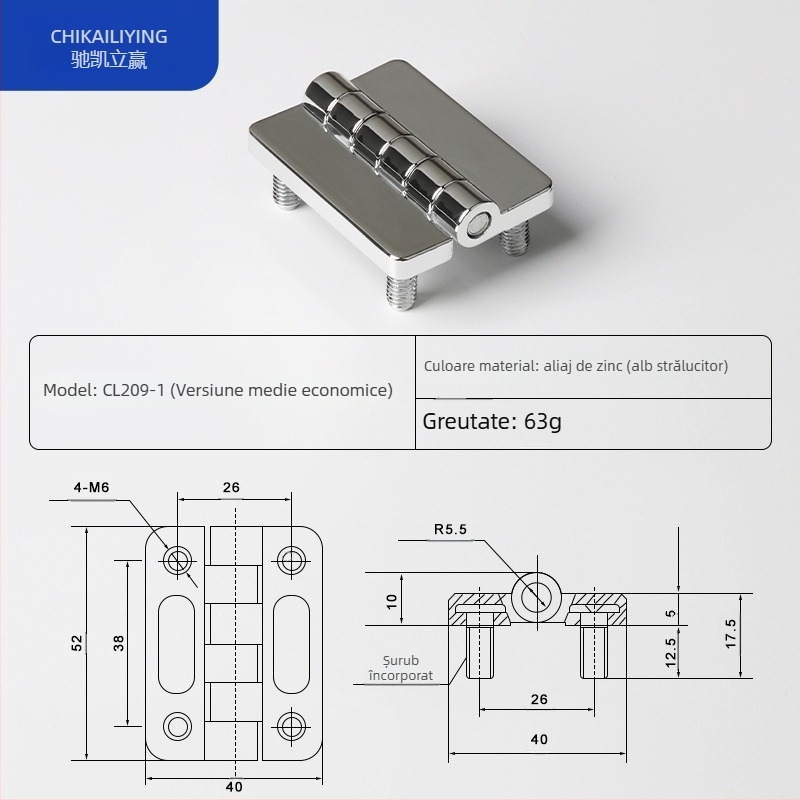 Balama CL209 pentru cutii de distribuție, din aliaj de zinc; modele CL209-1, CL209-A, CL209-1C; material: aliaj de zinc; finisaj de suprafață: electroplacare și polisare; marcă: Chikai