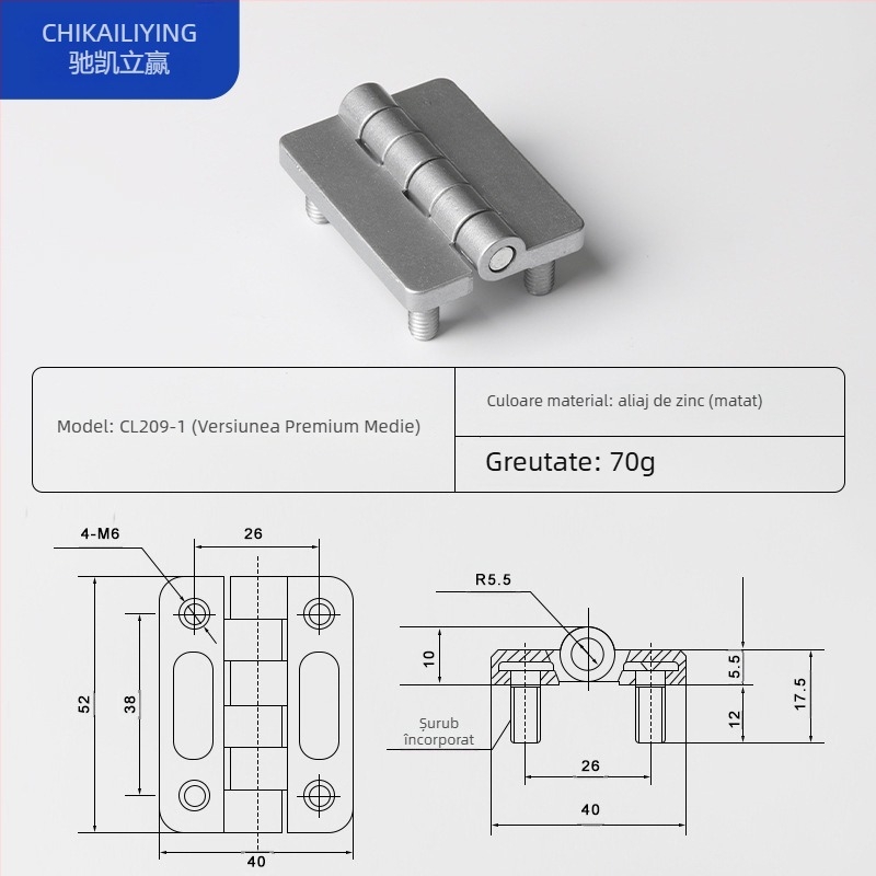 Balama CL209 pentru cutii de distribuție, din aliaj de zinc; modele CL209-1, CL209-A, CL209-1C; material: aliaj de zinc; finisaj de suprafață: electroplacare și polisare; marcă: Chikai