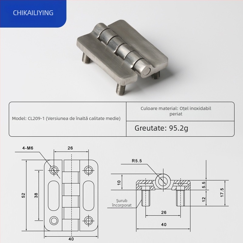Balama CL209 pentru cutii de distribuție, din aliaj de zinc; modele CL209-1, CL209-A, CL209-1C; material: aliaj de zinc; finisaj de suprafață: electroplacare și polisare; marcă: Chikai