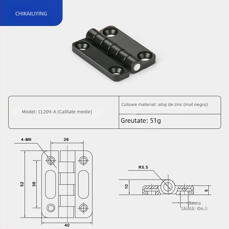 Balama CL209 pentru cutii de distribuție, din aliaj de zinc; modele CL209-1, CL209-A, CL209-1C; material: aliaj de zinc; finisaj de suprafață: electroplacare și polisare; marcă: Chikai