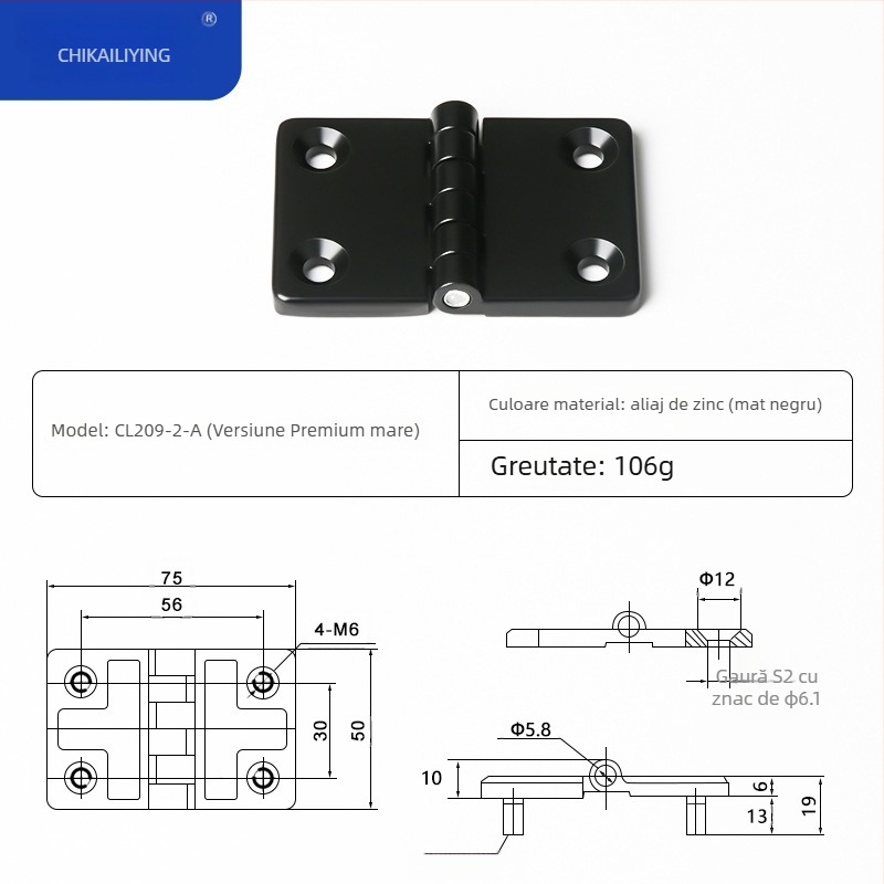 Balama CL209 pentru cutii de distribuție, din aliaj de zinc; modele CL209-1, CL209-A, CL209-1C; material: aliaj de zinc; finisaj de suprafață: electroplacare și polisare; marcă: Chikai