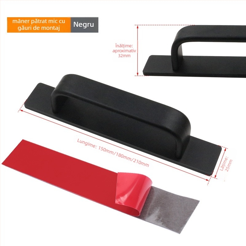 Sukop 41144 mâner pentru ușă glisantă, din aliaj de aluminiu, finisaj mat, fixare cu adeziv fără găuri, potrivit pentru uși din lemn și uși de sticlă pentru bucătărie