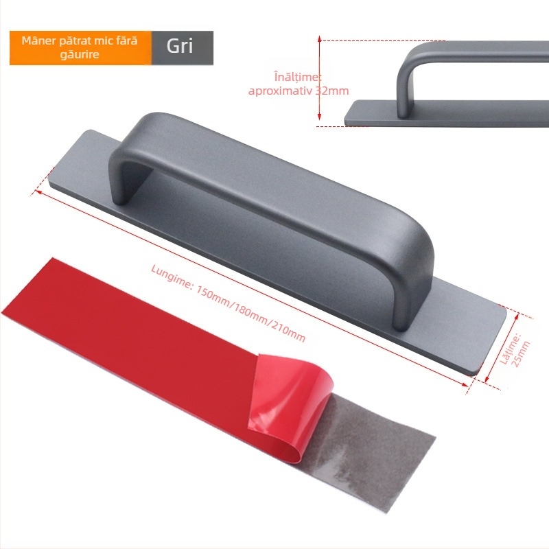 Sukop 41144 mâner pentru ușă glisantă, din aliaj de aluminiu, finisaj mat, fixare cu adeziv fără găuri, potrivit pentru uși din lemn și uși de sticlă pentru bucătărie
