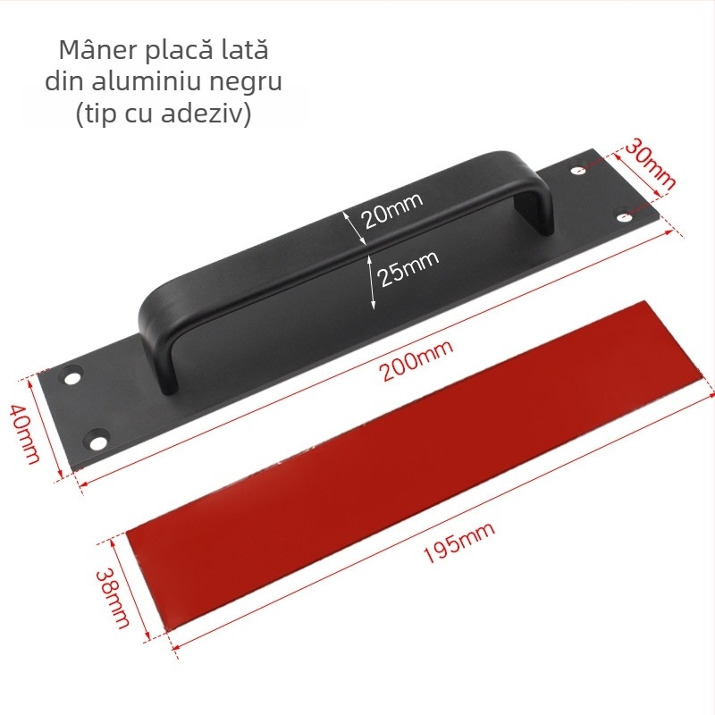 Sukop 41144 mâner pentru ușă glisantă, din aliaj de aluminiu, finisaj mat, fixare cu adeziv fără găuri, potrivit pentru uși din lemn și uși de sticlă pentru bucătărie