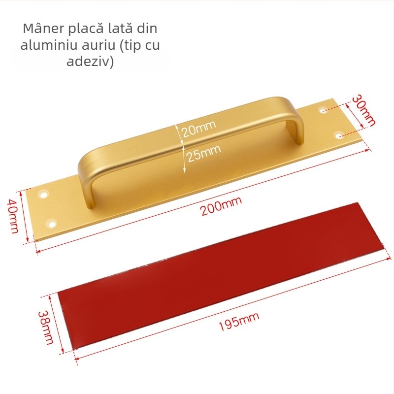 Sukop 41144 mâner pentru ușă glisantă, din aliaj de aluminiu, finisaj mat, fixare cu adeziv fără găuri, potrivit pentru uși din lemn și uși de sticlă pentru bucătărie