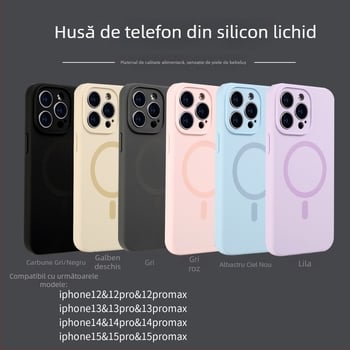 Husă pentru iPhone 16PNAX din silicon lichid, acoperire completă a obiectivului camerei, închidere magnetică