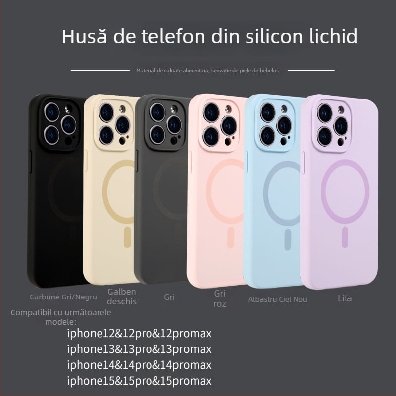 Husă pentru iPhone 16PNAX din silicon lichid, acoperire completă a obiectivului camerei, închidere magnetică