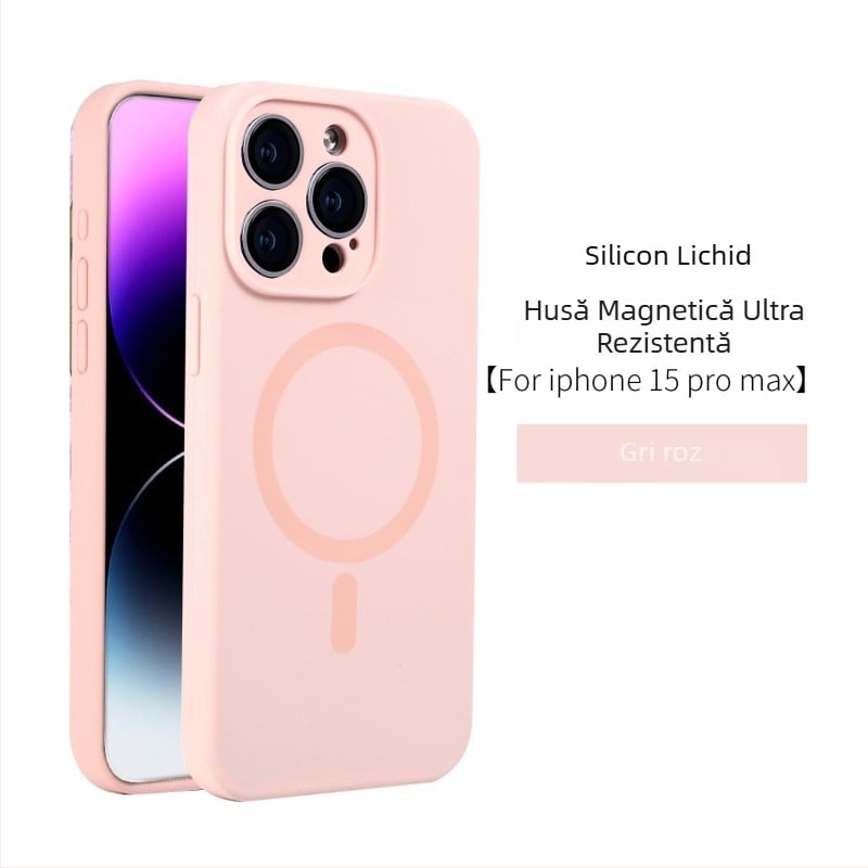Husă pentru iPhone 16PNAX din silicon lichid, acoperire completă a obiectivului camerei, închidere magnetică