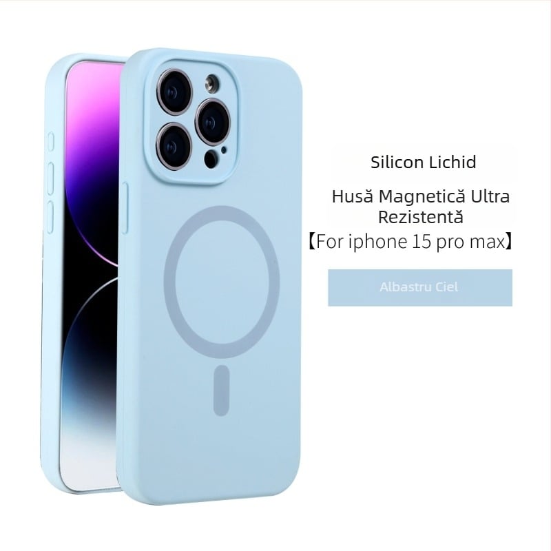 Husă pentru iPhone 16PNAX din silicon lichid, acoperire completă a obiectivului camerei, închidere magnetică