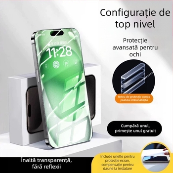 Protecție pentru ecran din sticlă temperată cu protecție AR pentru ochi, film frontal, calitate HD, compatibil cu iPhone 15 Pro Max, 16 Pro și 14 Plus