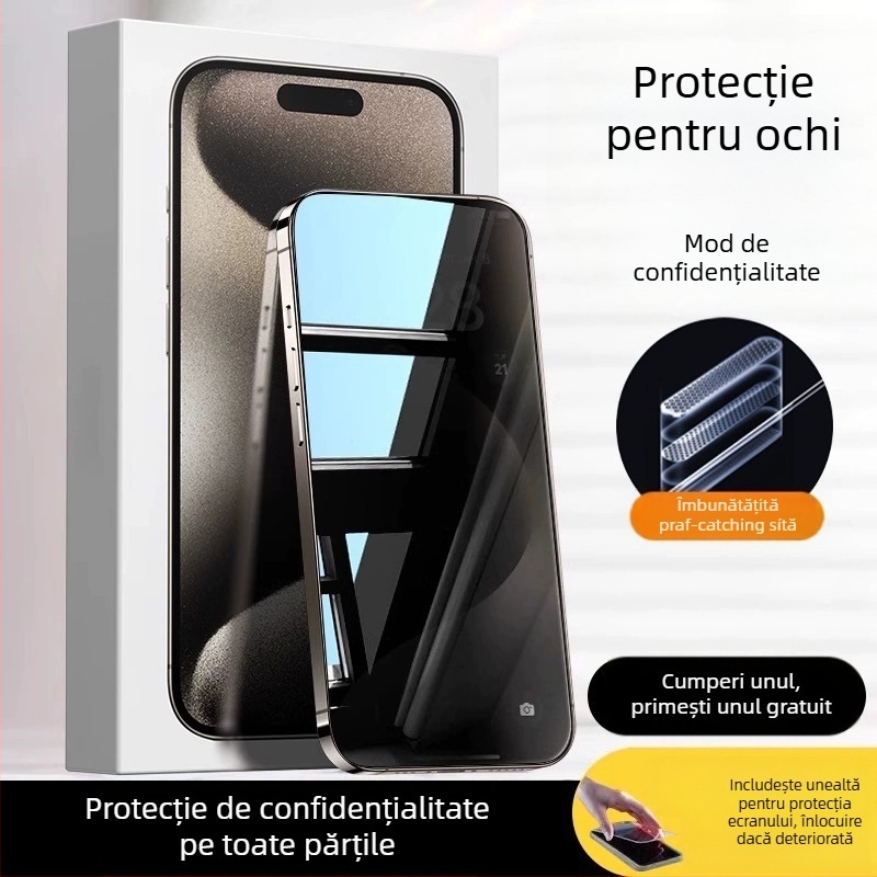 Protecție pentru ecran din sticlă temperată cu protecție AR pentru ochi, film frontal, calitate HD, compatibil cu iPhone 15 Pro Max, 16 Pro și 14 Plus