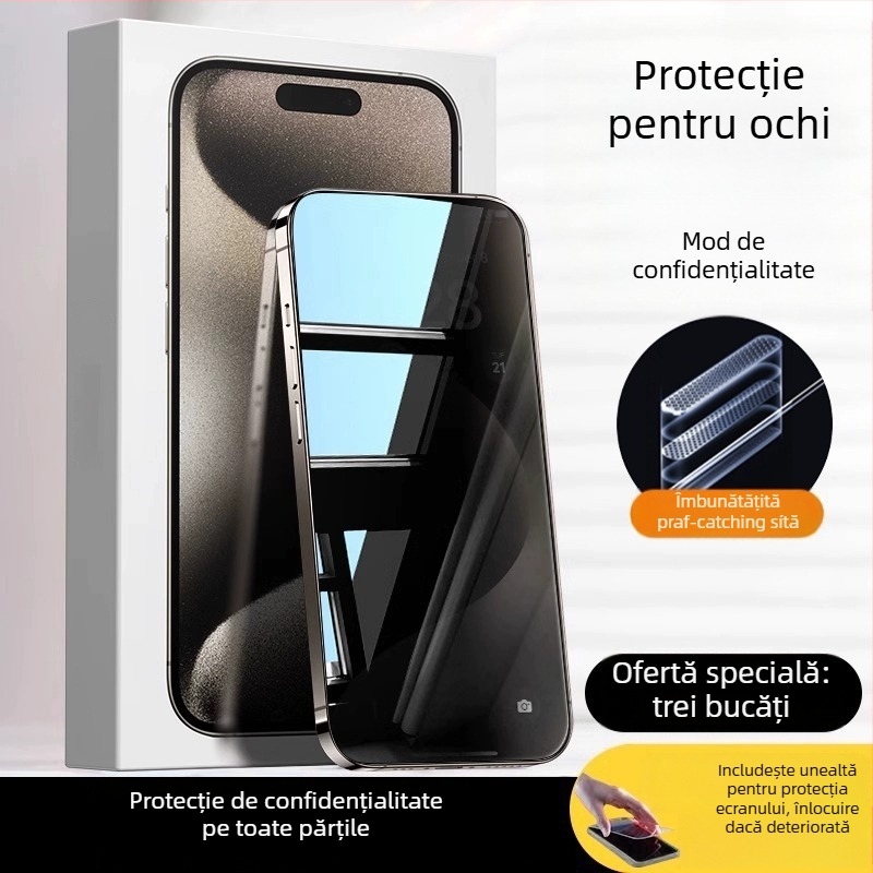 Protecție pentru ecran din sticlă temperată cu protecție AR pentru ochi, film frontal, calitate HD, compatibil cu iPhone 15 Pro Max, 16 Pro și 14 Plus