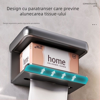 Suport montat pe perete pentru hârtie igienică și raft de depozitare – oțel carbon, formă rotundă, finisaj vopsit, stil Light Luxury, Four Seasons Ai