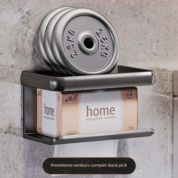 Suport montat pe perete pentru hârtie igienică și raft de depozitare – oțel carbon, formă rotundă, finisaj vopsit, stil Light Luxury, Four Seasons Ai