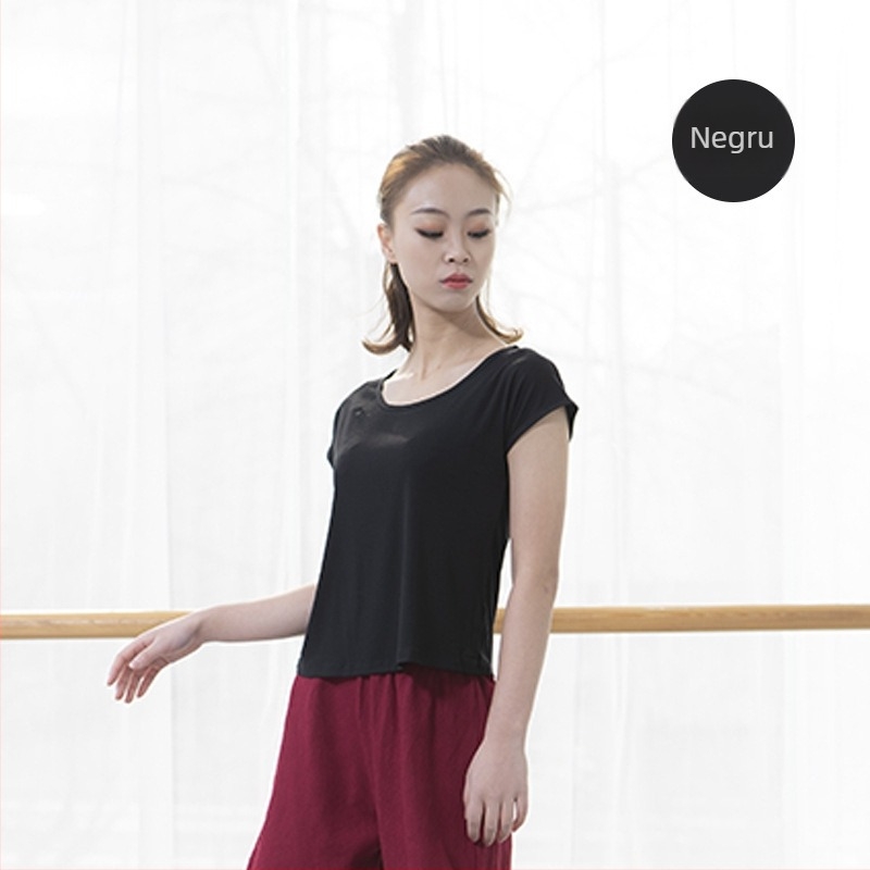 Top de dans modern, mâneci scurte, pentru femei adulte, material rayon-modal cu căptușeală, pentru scenă și balet