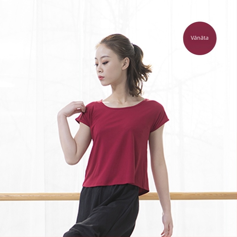 Top de dans modern, mâneci scurte, pentru femei adulte, material rayon-modal cu căptușeală, pentru scenă și balet