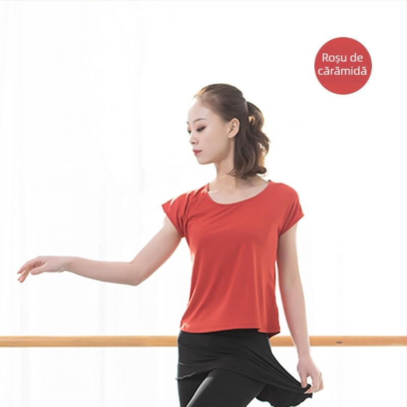 Top de dans modern, mâneci scurte, pentru femei adulte, material rayon-modal cu căptușeală, pentru scenă și balet