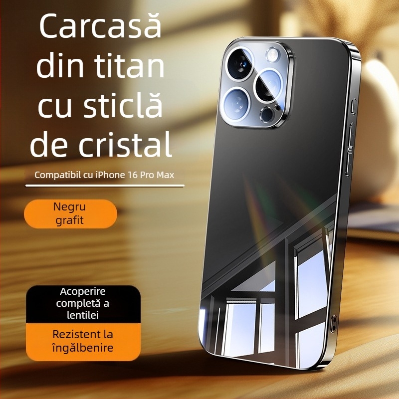 Carcasă pentru telefon cu oglindă din sticlă – finisaj electroplatinat, oglindă de machiaj, folie pentru obiectiv, disipare a căldurii, rezistentă la cădere, rezistentă la amprente