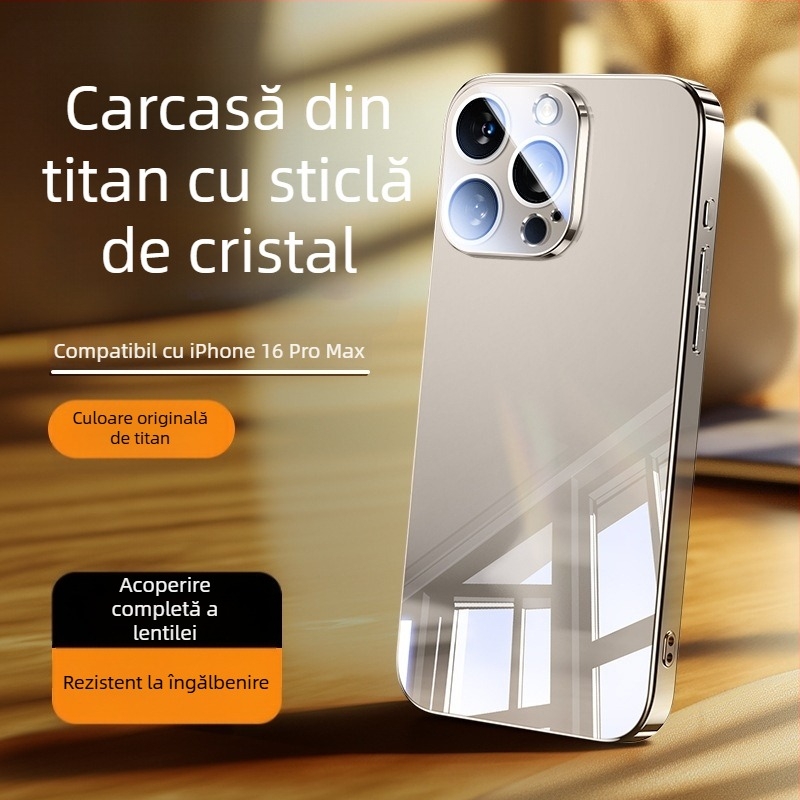 Carcasă pentru telefon cu oglindă din sticlă – finisaj electroplatinat, oglindă de machiaj, folie pentru obiectiv, disipare a căldurii, rezistentă la cădere, rezistentă la amprente