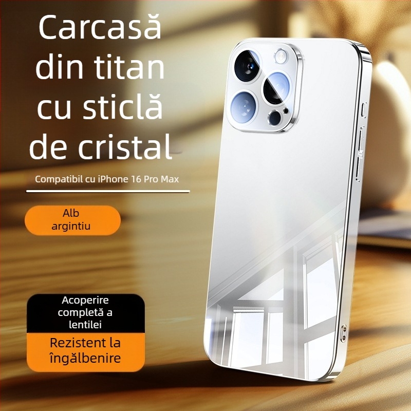 Carcasă pentru telefon cu oglindă din sticlă – finisaj electroplatinat, oglindă de machiaj, folie pentru obiectiv, disipare a căldurii, rezistentă la cădere, rezistentă la amprente
