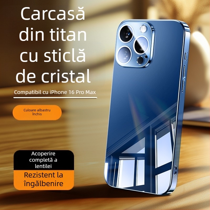 Carcasă pentru telefon cu oglindă din sticlă – finisaj electroplatinat, oglindă de machiaj, folie pentru obiectiv, disipare a căldurii, rezistentă la cădere, rezistentă la amprente