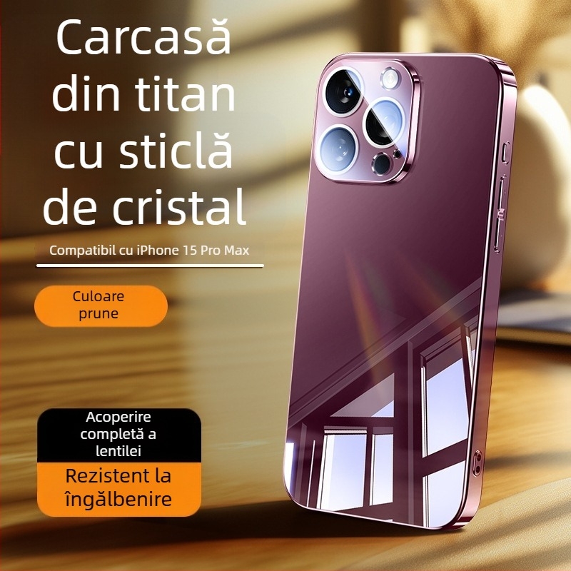 Carcasă pentru telefon cu oglindă din sticlă – finisaj electroplatinat, oglindă de machiaj, folie pentru obiectiv, disipare a căldurii, rezistentă la cădere, rezistentă la amprente