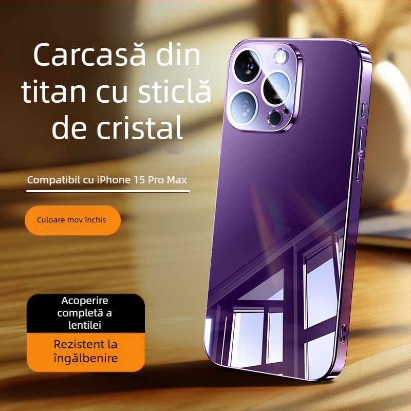Carcasă pentru telefon cu oglindă din sticlă – finisaj electroplatinat, oglindă de machiaj, folie pentru obiectiv, disipare a căldurii, rezistentă la cădere, rezistentă la amprente