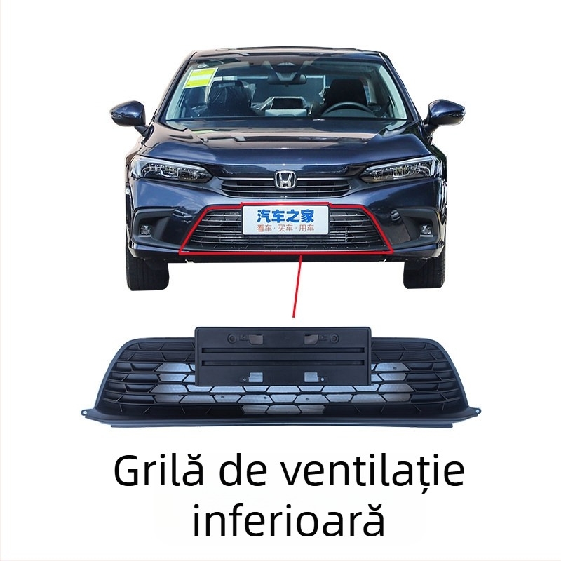 Grilă de radiator cu plasă hexagonală pentru Honda Civic 11-a generație, construcție metalică, compatibilă cu transmisie MT, potrivire originală din fabrică