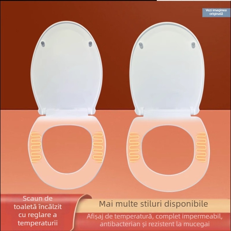 Șezut de toaletă cu încălzire prin termostat, design mare în formă U, încălzire electrică cu temperatură constantă, material PP, distanță reglabilă a găurilor de montaj 12–17 cm