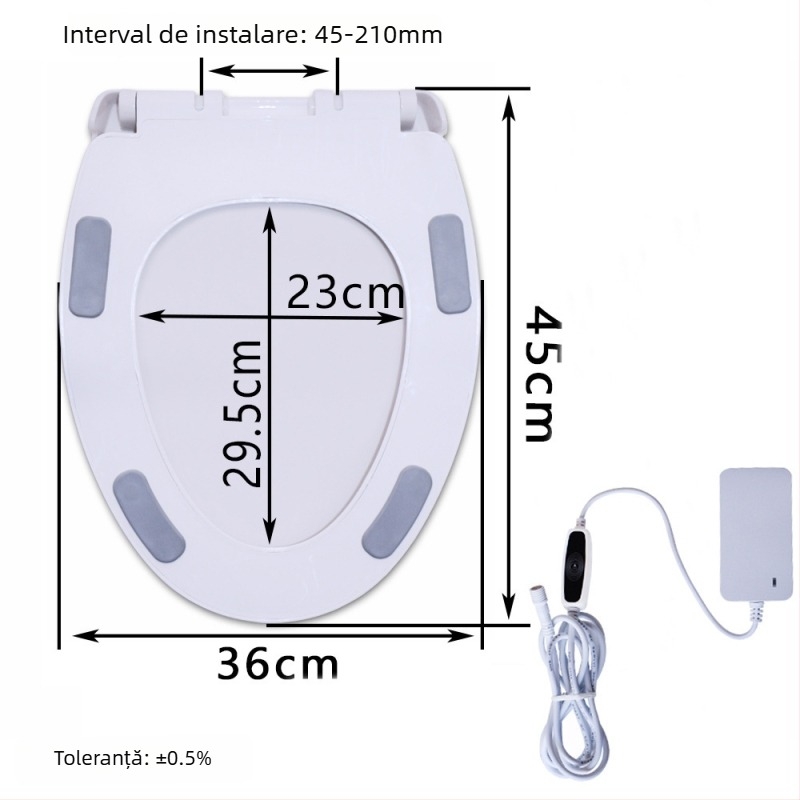 Șezut de toaletă cu încălzire prin termostat, design mare în formă U, încălzire electrică cu temperatură constantă, material PP, distanță reglabilă a găurilor de montaj 12–17 cm