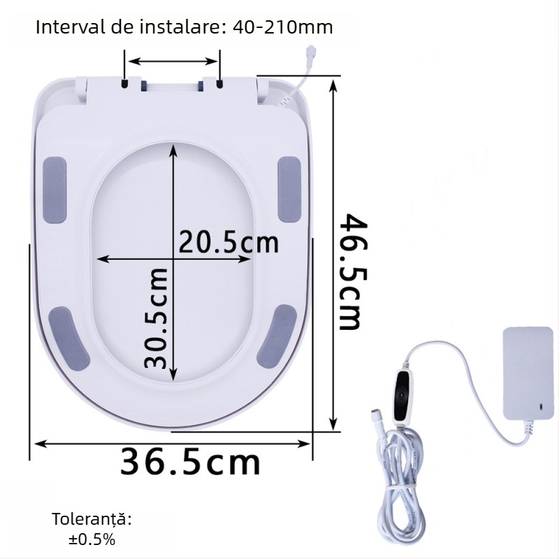 Șezut de toaletă cu încălzire prin termostat, design mare în formă U, încălzire electrică cu temperatură constantă, material PP, distanță reglabilă a găurilor de montaj 12–17 cm