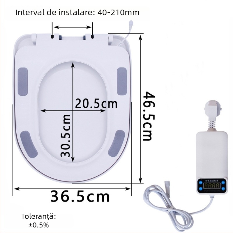 Șezut de toaletă cu încălzire prin termostat, design mare în formă U, încălzire electrică cu temperatură constantă, material PP, distanță reglabilă a găurilor de montaj 12–17 cm