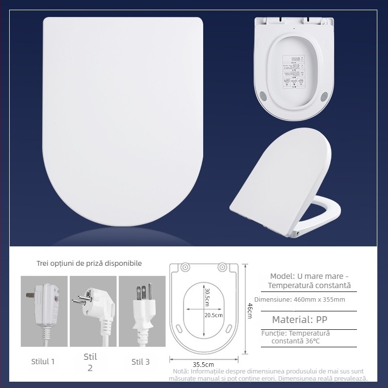 Scaun de toaletă inteligent cu temperatură constantă, panou PP, distanța dintre găuri reglabilă, stil minimalist, fără telecomandă.