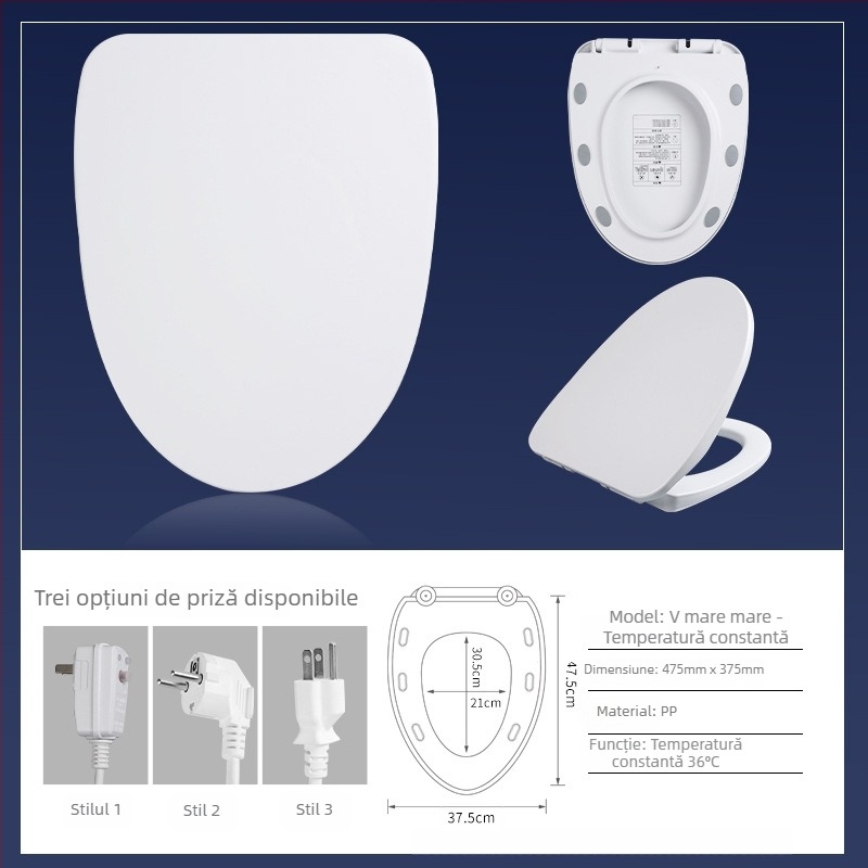 Scaun de toaletă inteligent cu temperatură constantă, panou PP, distanța dintre găuri reglabilă, stil minimalist, fără telecomandă.