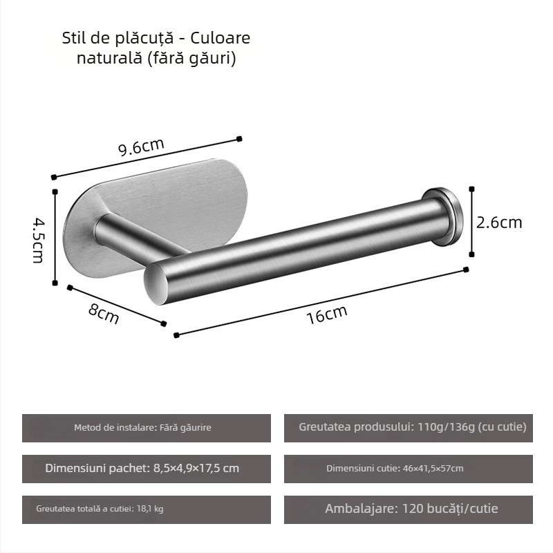 Yong qi suport de hârtie igienică din oțel inoxidabil - montaj pe perete fără găuri, formă pătrată, finisaj șlefuit, vopsire prin pulverizare, stil modern minimalist