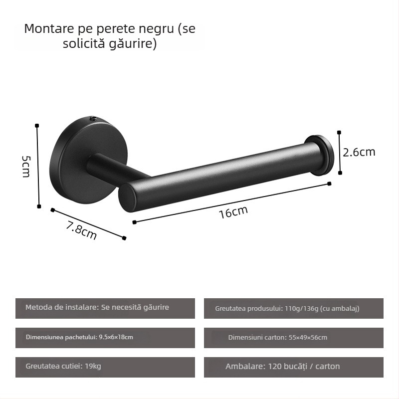 Yong qi suport de hârtie igienică din oțel inoxidabil - montaj pe perete fără găuri, formă pătrată, finisaj șlefuit, vopsire prin pulverizare, stil modern minimalist
