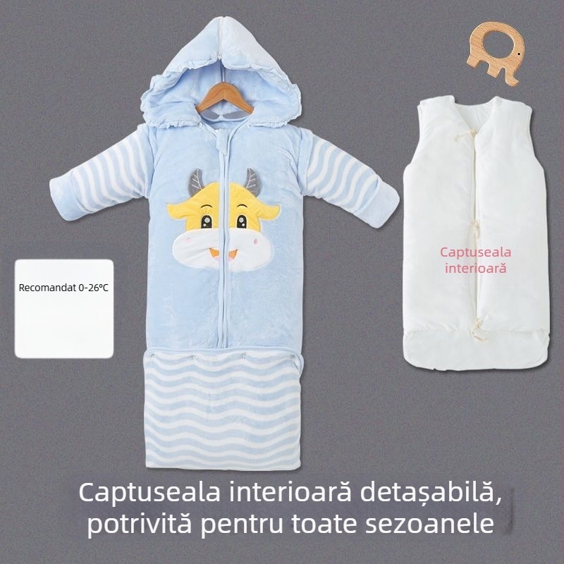 Sac de dormit pentru copii, toamnă/iarnă, bumbac, stil desen animat, protecție anti-kick