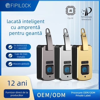 Lacăt inteligent pentru bagaje cu amprentă digitală, model B6S; 10 grupuri de amprente; scanare <0.5 s; rată de recunoaștere falsă <0.002%; potrivire amprentă ≤1 s
