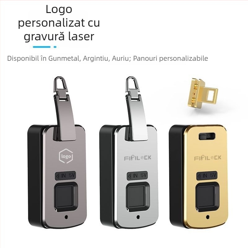 Lacăt inteligent pentru bagaje cu amprentă digitală, model B6S; 10 grupuri de amprente; scanare <0.5 s; rată de recunoaștere falsă <0.002%; potrivire amprentă ≤1 s