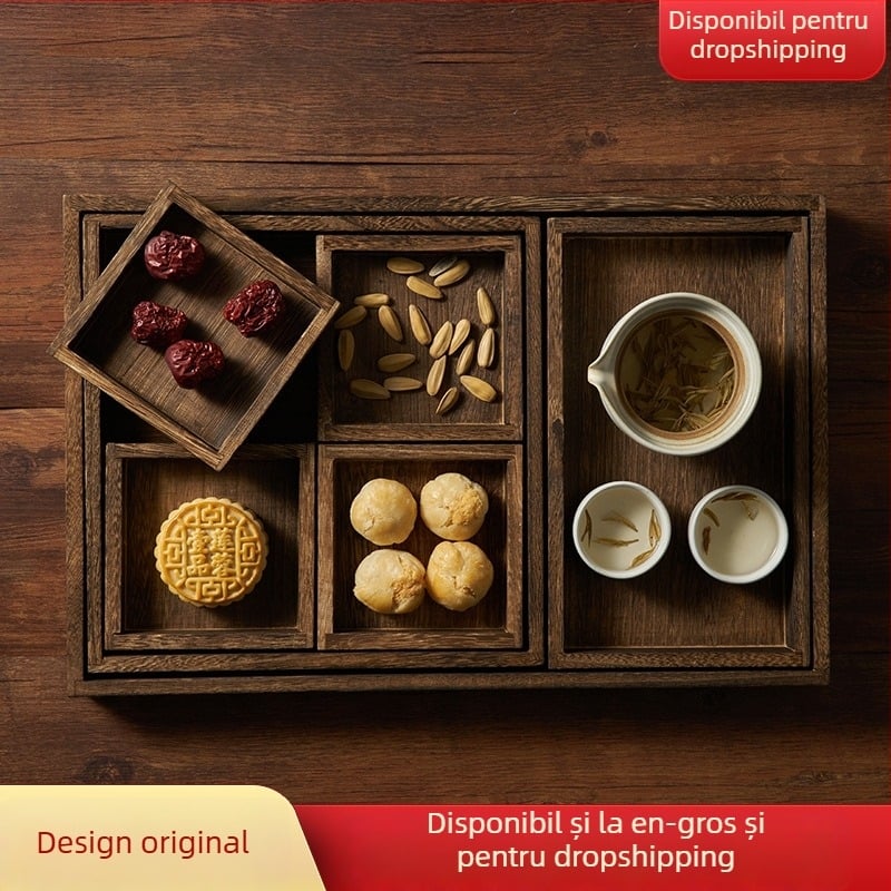 Tava de ceai vintage – recuzită pentru fotografie culinară, farfurie în stil antic pentru compoziții still life cu mooncake, stil național