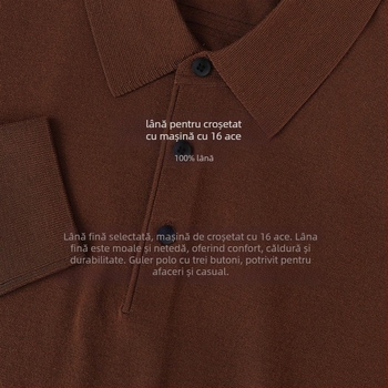 Pulover bărbătesc din lână 100% fină, croială Slim, guler Turn-down, lavabil în mașină, tiv ribat