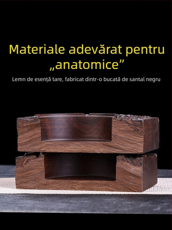 Scrumieră din lemn de abanos cu capac, lemn gravat pentru decor de living