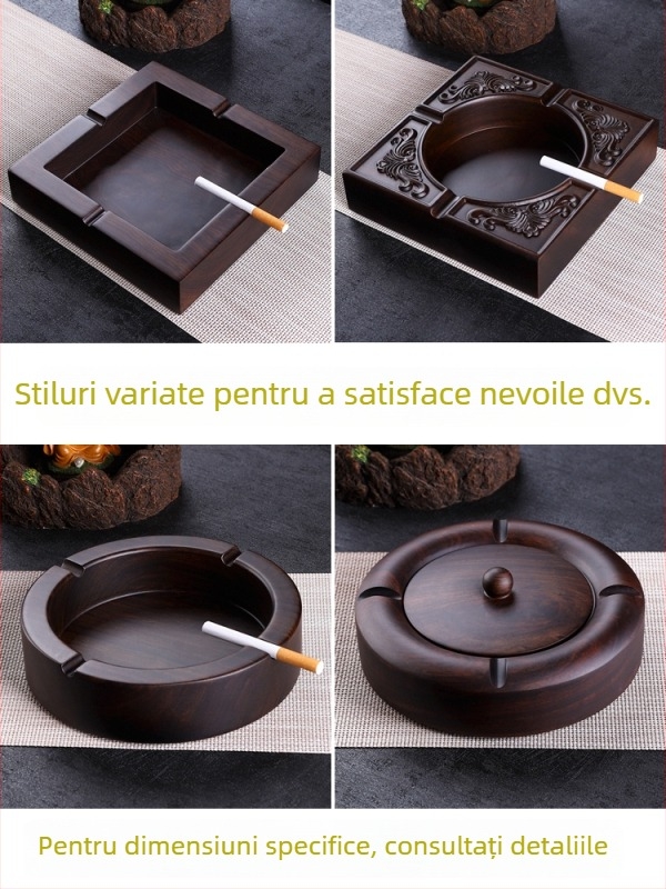 Scrumieră din lemn de abanos cu capac, lemn gravat pentru decor de living