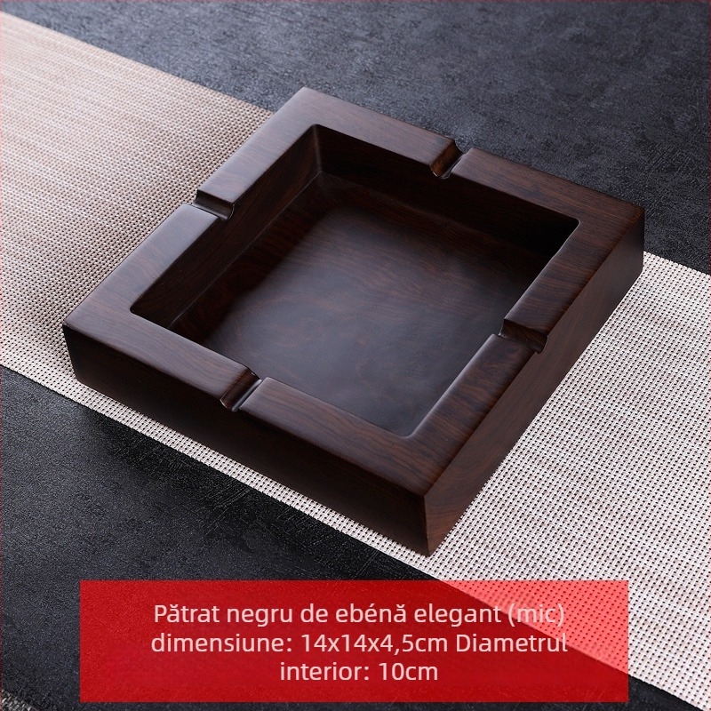 Scrumieră din lemn de abanos cu capac, lemn gravat pentru decor de living