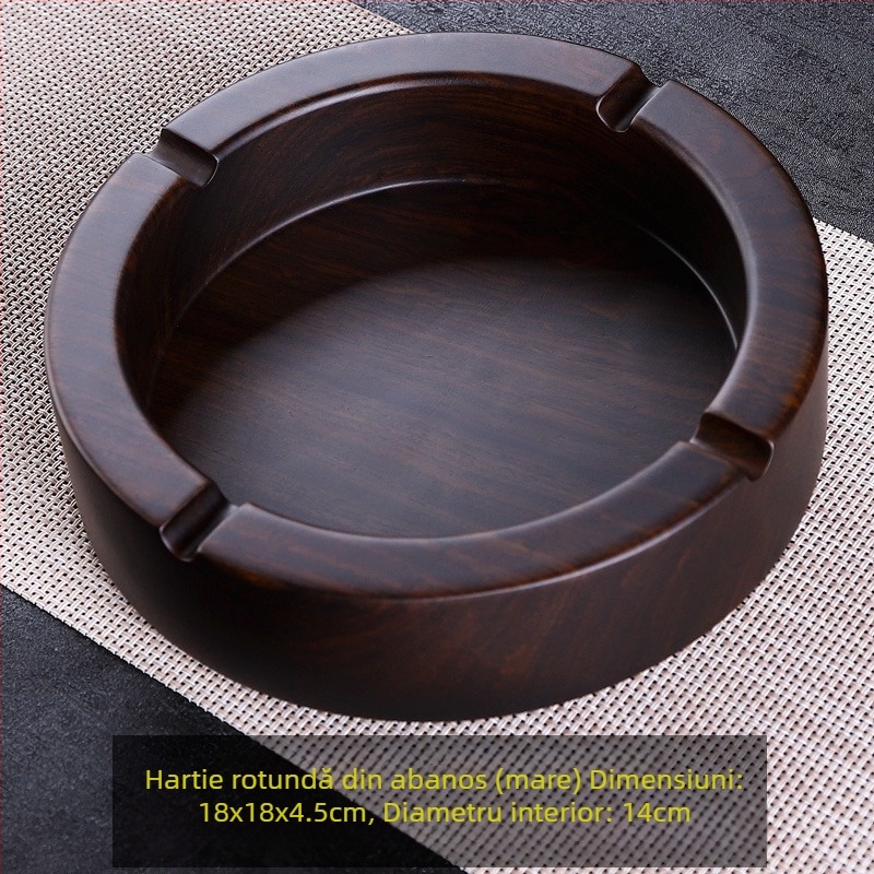 Scrumieră din lemn de abanos cu capac, lemn gravat pentru decor de living